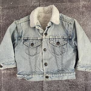 Kids Vintage 80's Little Levi's Sherpa Lined Light Blue Denim Jean Jacket Sz 2T